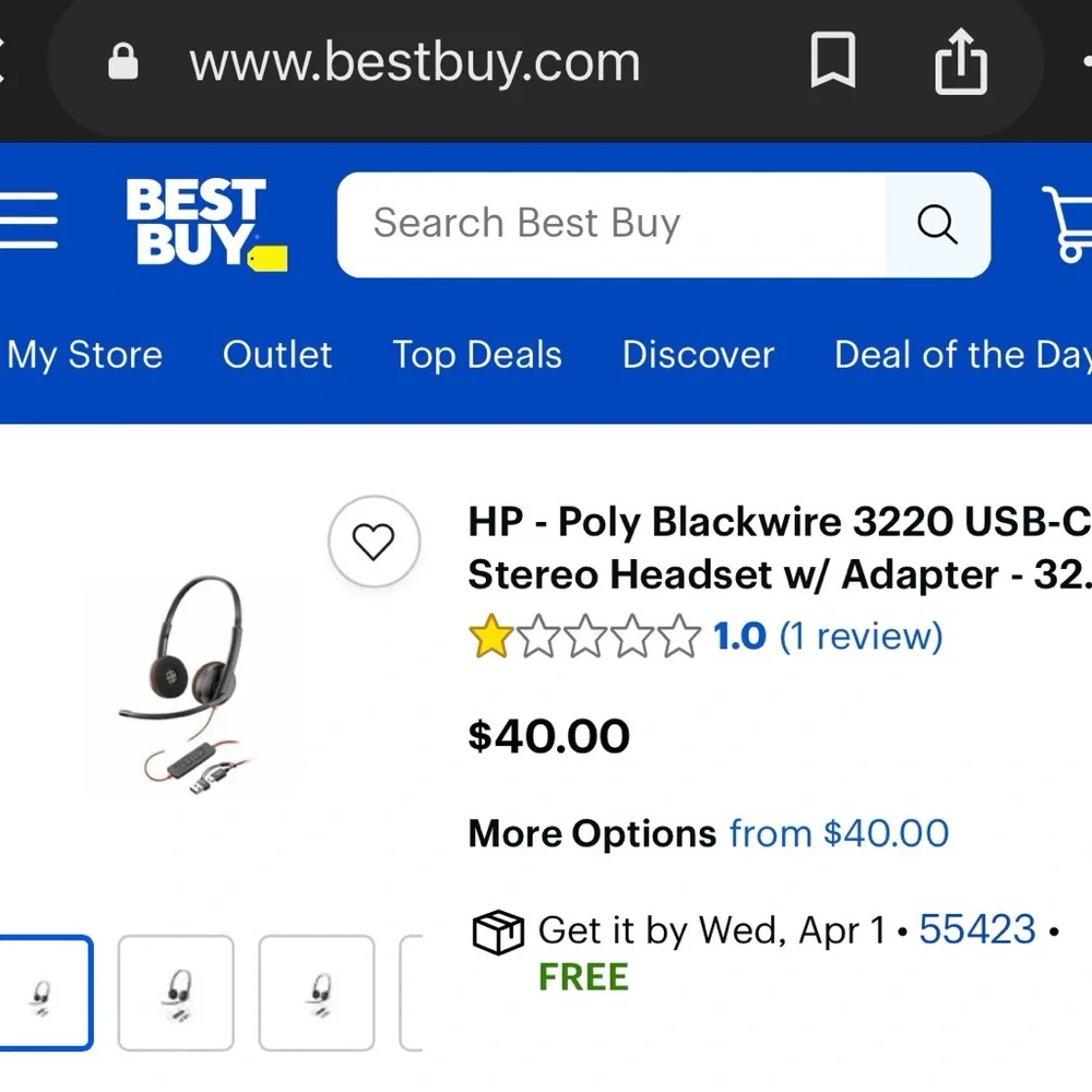 Plantronics Black and Red USB-C Wired Mono Headset with Inline Controls